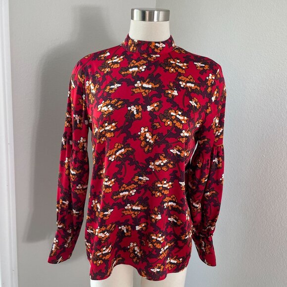 Ann Taylor Womens Small Floral Long Sleeve Top Fall Color Blouse Mock Neck - Picture 1 of 10